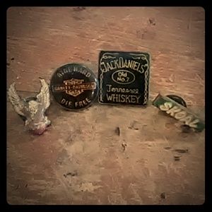 4 vintage Hat Pins: 2 HD, Jack Daniel's,Skoal
